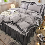 Xpoko Luxury bedding set  Black ruffle lace duvet cover bed skirt pillowcase princess queen king size bedspread Bedlinen