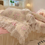 Xpoko  -  Korean Style Lace Ruffles Pure Cotton Bedding Set Little Floral Duvet Cover Set Bed Skirt/Flat Sheet/Fitted Sheet Pillowcases