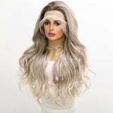 Xpoko Women's Wig Handmade Lace Wig Light Grey Gradient Women's Big Wave Curly Wig Daily Party Lolita Cos Wig