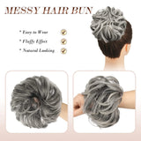 Xpoko 2PCS Messy Bun Hhair Piece Big Gray Bun Curly Hair Extension Synthetic Wig Easy Bun Bun Updo Gray Wig For Female Girl