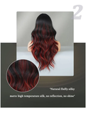 Xpoko Loose Body Wave Black Highlight Red Wig for Women Daily Party High Density Synthetic Middle Part Hair Wig with Curtain Bangs