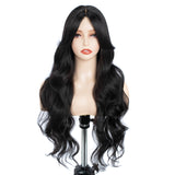 Xpoko Synthetic Lace Wig Water Wave  28 Inch Black Shade Wig with Bang Lace Wig Ombre Blonde Cosplay Wigs For Women Lace Front Wig