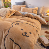 Xpoko Super Soft Warm Cosy Flannel Velvet Fleece Cartoon Bear Embroidery Child Bedding Set Duvet Cover Flat/Fitted Sheet Pillowcases