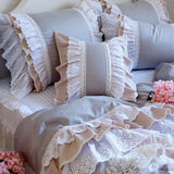 Xpoko Khaki European Style Embroidery Cushion Cover Ruffle Lace Wrinkle Pillow Cover Cake Layers Princess Bedding Pillowcase