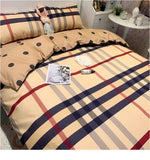 Xpoko 100%Cotton Bedding Set Luxury Brown Plaid Stripe Pattern Pillow Cover Sheet Quilt Cover Boys'/ girls' Bedroom Queen King Twin