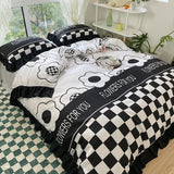 Xpoko Hot Luxury Romantic Ruffle Bedding Set 3/4pcs Sweet Princess Lace Duvet Cover Colorful Plaid Quilt Cover Bed Sheet Pillowcase