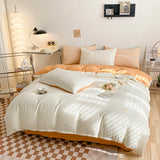 Xpoko  -  Chic Seersucker Bedding Set Washed Brushed Comforter Duvet Cover Flat Sheets Pillowcase Lightweight Soft Home Textile Bed Linen