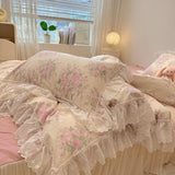 Xpoko  -  Korean Style Lace Ruffles Pure Cotton Bedding Set Little Floral Duvet Cover Set Bed Skirt/Flat Sheet/Fitted Sheet Pillowcases