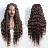 Xpoko Synthetic Cosplay  Lace Front Wig Lace Frontal Wig 30"Deep Curly Brown Brunette ShadeFor Black Women Lace Front Wig