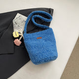 Xpoko K-sle Ins Cute Young Adult Underarm Bucket Bag 2025 Winter New Arrival Fashion Woolen Shoulder Bag Casual Women's Bag