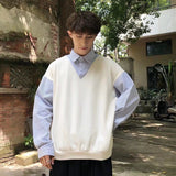 Xpoko Fake two-piece sweater for men in autumn style thin shirt collar bf Korean style chic jacket top student knitted sweater trendy