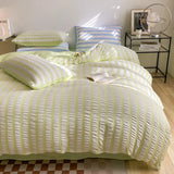 Xpoko  -  Chic Seersucker Bedding Set Washed Brushed Comforter Duvet Cover Flat Sheets Pillowcase Lightweight Soft Home Textile Bed Linen