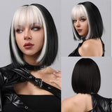 Xpoko Bob Wig Black For Black Women Black Short Wig With Bangs Heat Resistant Synthetic Wig Suitable For Everyday Halloween Party Use