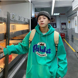 Xpoko new Korean style pure cotton men hooded sweatshirt Hong Kong style oversize loose high street versatile letter print jacket y2k