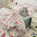 Xpoko Cute Flower Bedding Set Cotton For Girl Twin Full Queen Size  Couple Fitted Bed Sheet Pillowcase Bedroom Duvet Cover