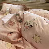 Xpoko  -  Cute cartoon pink bedding set kid teen,twin full queen king lovely rabbit cotton home textile bed sheet pillow case quilt cover