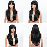 Xpoko Synthetic Wigs 26 Inches Blond Black with Bangs Medium Straight Layered Natural Hairs for Women Daily Cosplay Heat Resistant