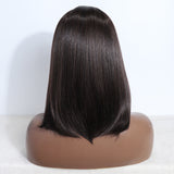 Xpoko Dark Brown Black Synthetic Wigs with Bangs Medium Straight Bob Natural Hairs for Women Daily Cosplay Heat Resistant