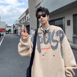 Xpoko Suede ins American heavyweight sweatshirt men spring and autumn loose coat round neck trendy brand long sleeve large size y2k