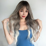 Xpoko Dark Gray Gradient Color Women's Wig Long Hair Fluffy Daily Big Wave Long Lolita Party Cosplay Women's Wig Curly Hair