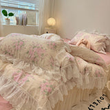 Xpoko  -  Korean Style Lace Ruffles Pure Cotton Bedding Set Little Floral Duvet Cover Set Bed Skirt/Flat Sheet/Fitted Sheet Pillowcases