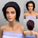 Xpoko Short Black Wigs with Bangs Synthetic Wavy Bob Wig for Women Synthetic Curly Pastel Bob Wig for Girl Colorful Cosplay Wigs