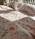 Xpoko  -  Romantic sweet floral pink green bedding set,twin full queen king flower cotton home textile bed sheet pillow case quilt cover