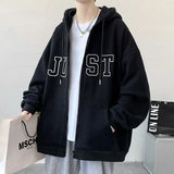 Xpoko American trendy brand retro sweatshirt jacket for men spring and autumn trendy brand loose casual couple hooded cardigan clothes