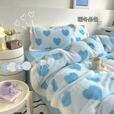 Xpoko Shaggy Velvet Berber Fleece Winter Bedding Set Short Plush Love Duvet Cover Bed Sheet Pillowcases Keep Warm Blanket Bedspread