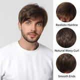 Xpoko Men Short Dark Brown Synthetic Wigs Straight Wigs for Men Daily Use with Cap Pixie Cut Cosplay Party Wig Natural Heat Resistant