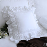 Xpoko Khaki European Style Embroidery Cushion Cover Ruffle Lace Wrinkle Pillow Cover Cake Layers Princess Bedding Pillowcase