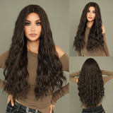 Xpoko Long Loose Wave Light Camel Wigs With Dark Roots High Quality Synthetic Layered Middle Part Hair Wig For Women