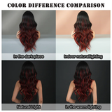 Xpoko Loose Body Wave Black Highlight Red Wig for Women Daily Party High Density Synthetic Middle Part Hair Wig with Curtain Bangs