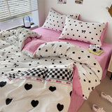 Xpoko  -  Pink Washed Cotton Bedding Set Duvet Cover Pillowcase bed sheet Washed Full Size Bed Linen Duvet Cover Set Queen/King 180 220