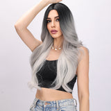 Xpoko Temperament styling: 30-inch black and white gradient high-temperature silk long curls, highlighting temperament