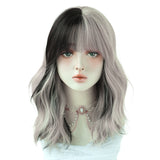 Xpoko Silver black Wavy Wig for Woman Daily Party Cosplay Middle Part Natural Synthetic Hair Wig Heat Resistant Fiber