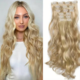 Xpoko 16 Clips 6Pcs/Set Hair Extensions Long Wavy Hairstyle Synthetic Hairpieces Heat Resistant For Women Multi Color Clip