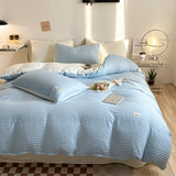 Xpoko  -  Chic Seersucker Bedding Set Washed Brushed Comforter Duvet Cover Flat Sheets Pillowcase Lightweight Soft Home Textile Bed Linen