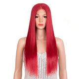 Xpoko Synthetic Lace Front Wig 28Inch Long Straight Lace Wig Red Wig Women's Wig Wig For Black Women Straight Lace Front Wigs