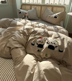 Xpoko  -  Fashion cute cartoon rice ball bedding set,twin full queen king embroidery cotton home textile bed sheet pillow case quilt cover