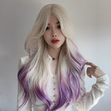 Xpoko Gradient Women's Wig Purple Straight Hair Daily Party Lolita Cosplay Women's Pink Synthetic Fiber Wig