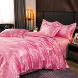 Xpoko - Beautiful Floral Jacquard Satin Bedding Set Full Queen King Size