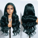 Xpoko Synthetic Lace Front Wigs Dark Green Black Wigs Body Wave 26â€?Wig Ombre Blonde Lace Wig Synthetic Fiber  Wigs Heat Resistant