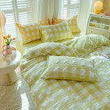 Xpoko  -  Chic Seersucker Bedding Set Washed Brushed Comforter Duvet Cover Flat Sheets Pillowcase Lightweight Soft Home Textile Bed Linen