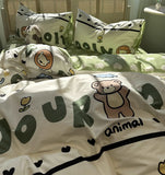 Xpoko  -  Cute cartoon bear lion elephant bedding set,twin full queen green lovely cotton home textile bed sheet pillow case quilt cover