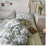 Xpoko  -Korean Style Retro Small Floral Cotton Bedding Set Of Four Pieces