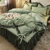 Xpoko Luxury bedding set  Black ruffle lace duvet cover bed skirt pillowcase princess queen king size bedspread Bedlinen