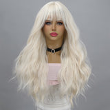 Xpoko Daily Party Lolita White Wavy Long Curly Hair Synthetic Fiber Women's Wig Qi Liu Hai Silk Women's Wig