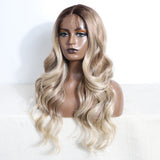 Xpoko Synthetic Long Lace Wig Ombre Honey Blonde Wavy Wig for Women 26 Inch Curly Natural Looking Heat Resistant Fiber for Daily