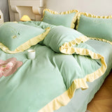 Xpoko - Floral Embroidery Matte Milk Velvet Comforter Cover Bedding Set